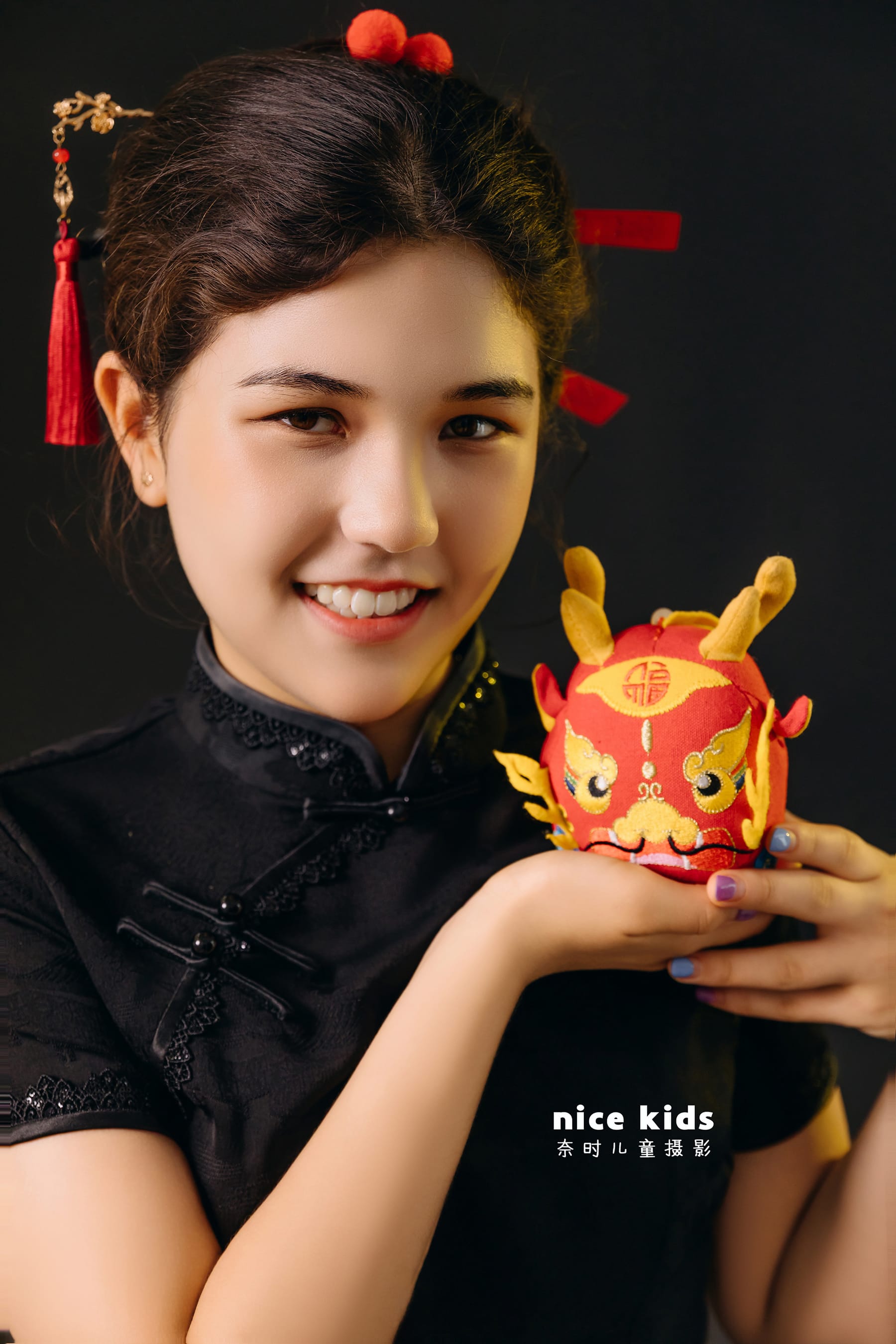 中式黑旗袍 苏州奈时儿童摄影