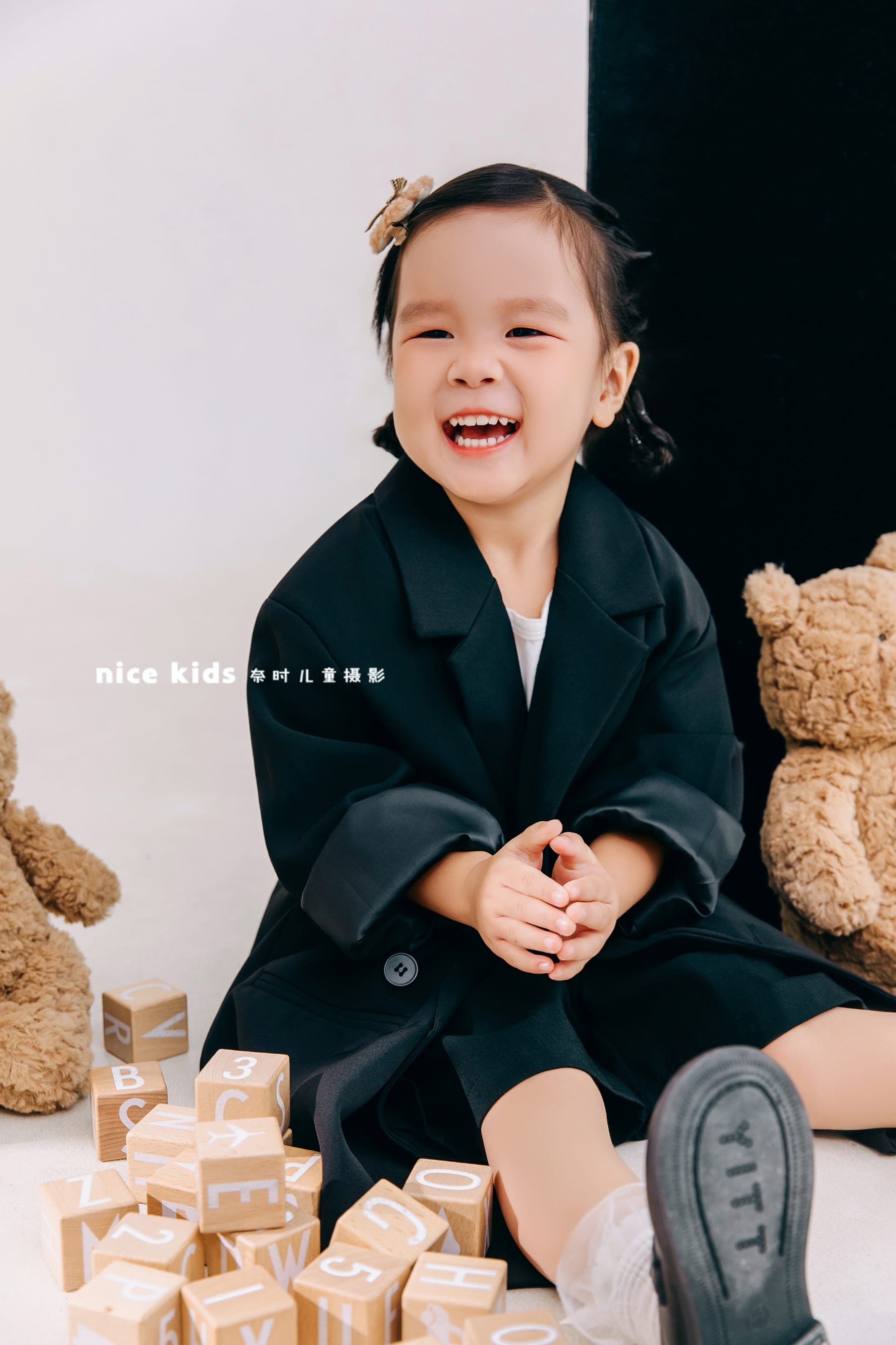 黑色西装小熊 苏州奈时儿童摄影