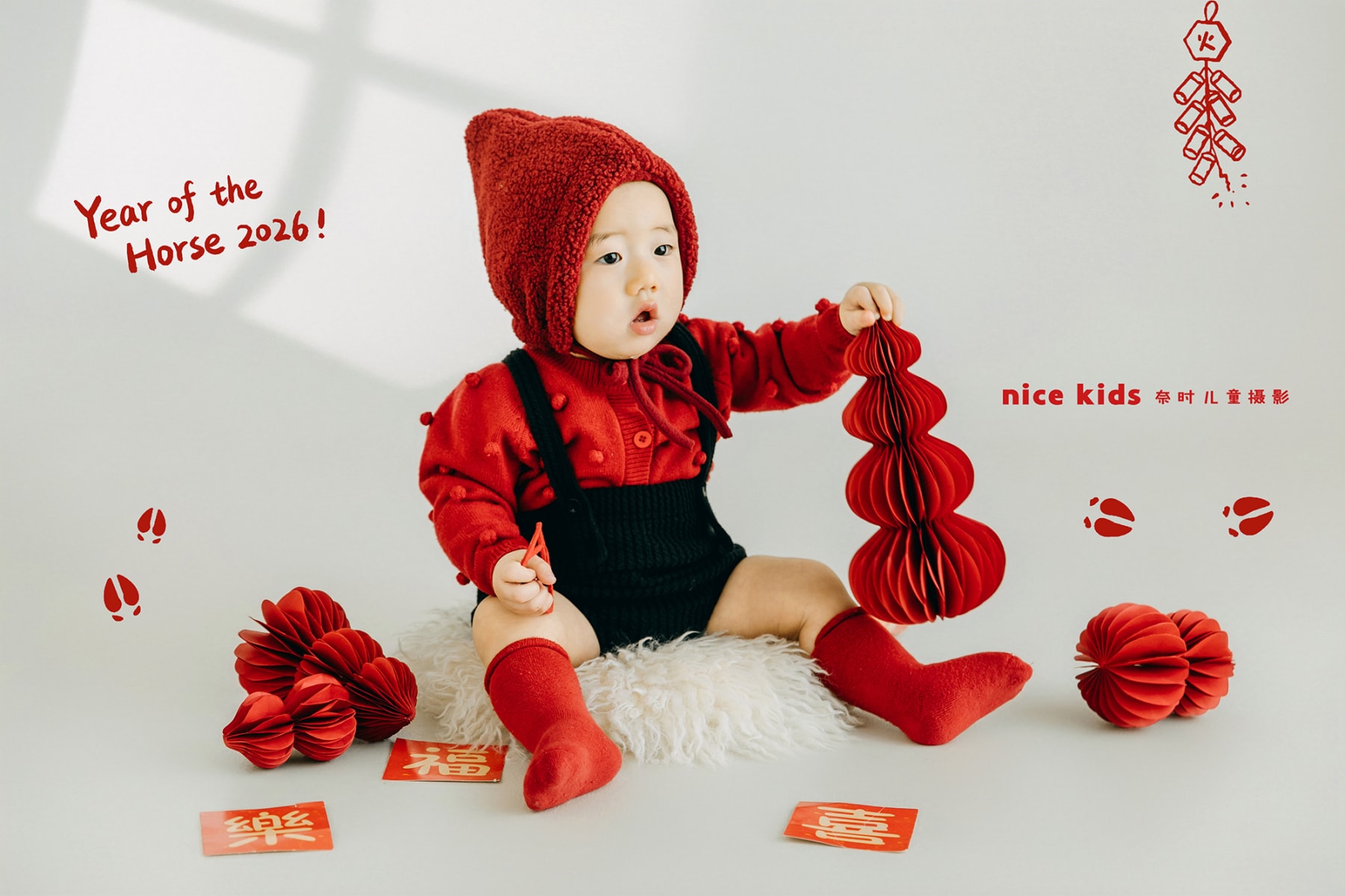周岁新年红毛衣 苏州奈时儿童摄影